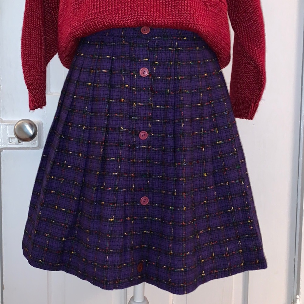 Classic Purple Plaid Button-Front Skirt